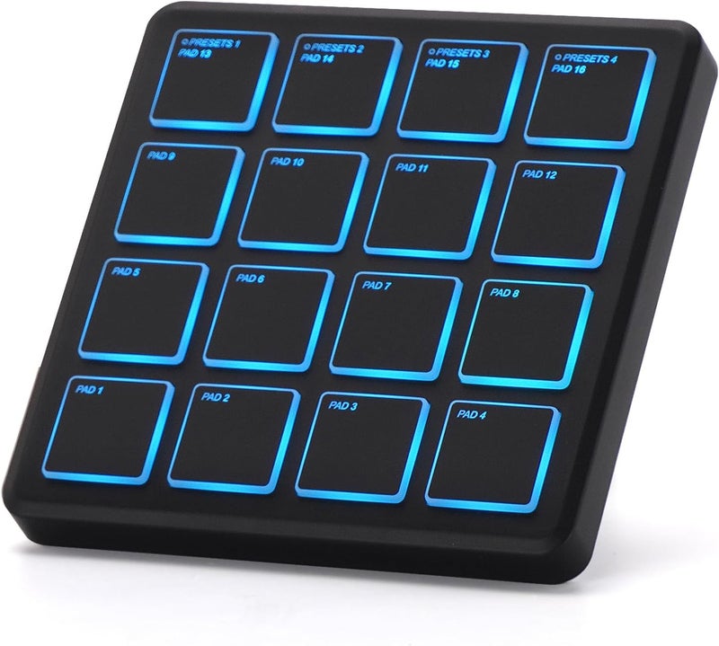 M-Wave M-VAVE Wireless MIDI Controller Pads, 4.1 * 4.1 Inch, 0.28 LBS, Bluetooth Portable USB with 16 Drum, Note Repeat, Full Level Buttons, Rechargeable battery (Black Pocket) - Image 1